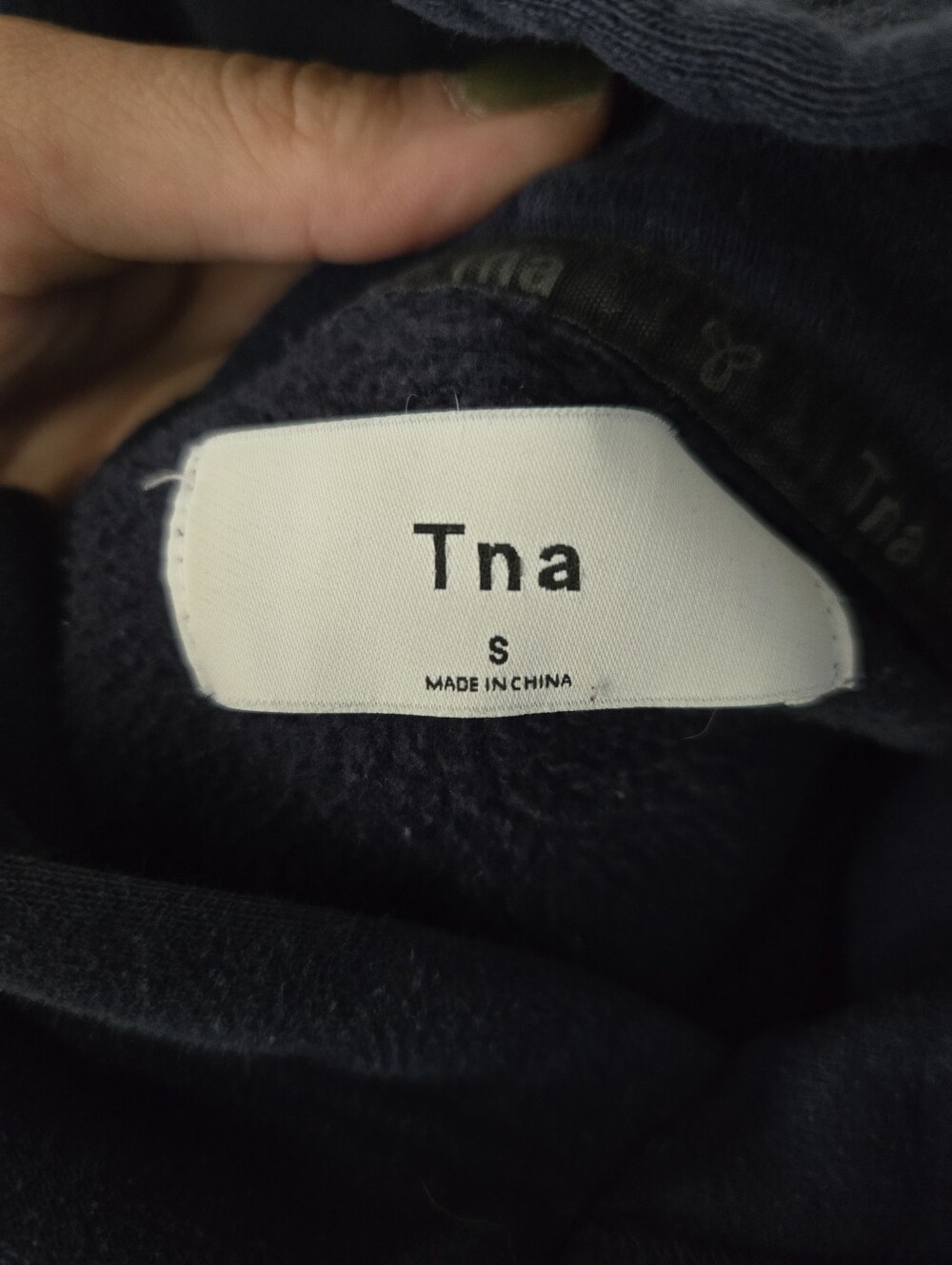 TNA Aritzia Navy Blue Pullover Hoodie Women’s Size Small Cozy Sweatshirt - Picture 3 of 3